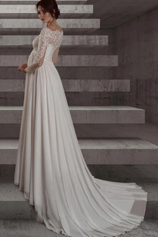 Robe de mariée Longue Laçage Maternité Drapé taille haut Col Bateau