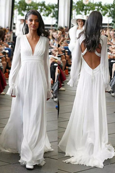 Robe de mariée Dos nu Manquant A-ligne Longueur de plancher Manche Longue