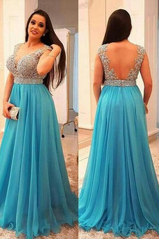 Robe de soirée Grandes Tailles Mousseline Décolleté Dans le Dos