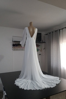 Robe de mariée Manche Longue Mousseline Simple aligne Naturel taille