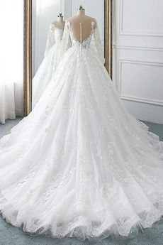 Robe de mariée Manche Longue Gazer Triangle Inversé Traîne Longue