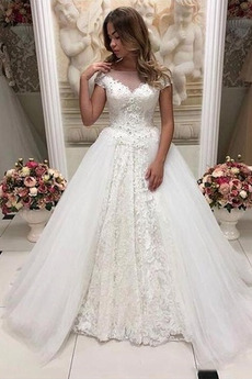 Robe de mariage Salle Manche Courte Automne Naturel taille Éternel