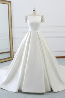 Robe de mariée Laçage Rosée épaule Satin Traîne Longue Poire