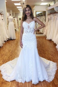 Robe de mariage Bretelles Spaghetti Sans Manches Luxueux Tulle