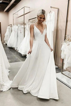 Robe de mariée Fermeture à glissière Sans Manches Longueur de plancher