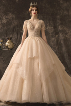 Robe de mariée Tulle Manche Courte Couvert de Tulle Col en V