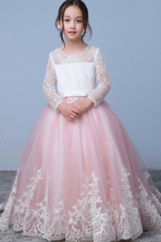 Robe de fille de fleur Glissière Naturel taille Montrer Cérémonial