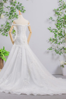 Robe de mariée Sirène Dépouillé Épaule envelopper Drapé Lacez vers le haut