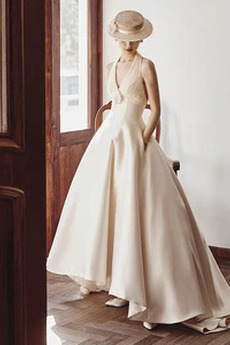 Robe de mariée A-ligne Salle des fêtes Naturel taille Satin Printemps