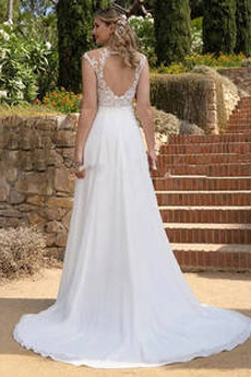 Robe de mariée Col en V Foncé Sans Manches Luxueux Mousseline