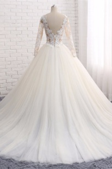 Robe de mariée Col U Profond Formelle Glissière Appliquer Manche Aérienne