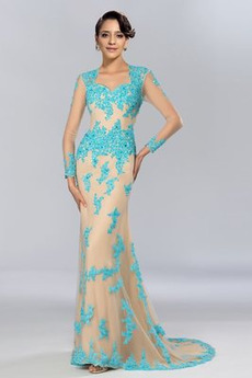 Robe de soirée Manche Aérienne Couvert de Dentelle Longue Norme