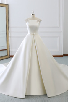 Robe de mariée Col Bateau Lacez vers le haut Train de balayage