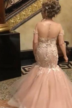 Robe de bal Rosée épaule Norme Couvert de Dentelle Montrer Elégant