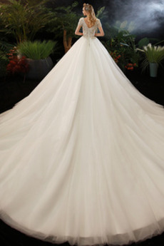 Robe de mariée Salle A-ligne Manche de T-shirt gossamer Fourreau Avec Bijoux