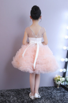 Robe de fille de fleur Balançoire Nœud à Boucles A-ligne Tulle