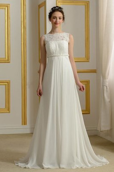 Robe de mariage Mousseline Empire Taille haute Couvert de Dentelle