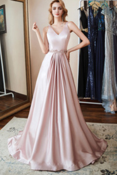 Robe de soirée Longue Satin Col en V Été Sans Manches Dos nu