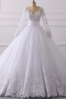 Robe de mariée A-ligne Dentelle Fermeture éclair Col en V Manche Aérienne