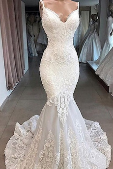 Robe de mariée Dentelle Soie Naturel taille Sirène noble Sans Manches