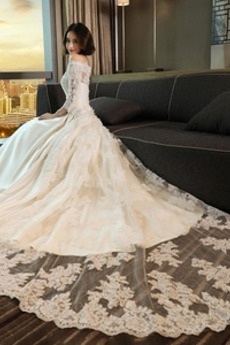 Robe de mariée Glissière Traîne Moyenne Elégant A-ligne Rosée épaule