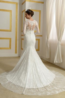 Robe de mariée Manche Longue Plage Col en V Dentelle Chic Manquant