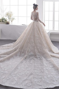 Robe de mariée Manche Longue Sage Formelle Traîne Royal Dentelle