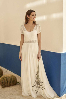 Robe de mariée Vente Mousseline noble Printemps A-ligne Décolleté Dans le Dos