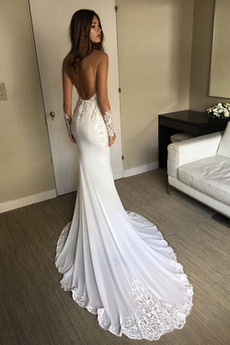 Robe de mariée Dentelle Sans Manches Salle Col en V Près du corps