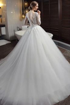 Robe de mariée Formelle Manche Aérienne Couvert de Dentelle Longue