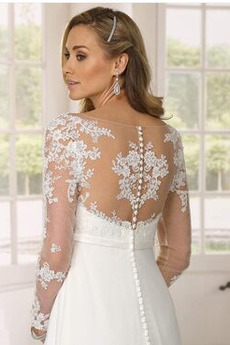 Robe de mariée Col en V Appliquer Manche Aérienne Taille haute