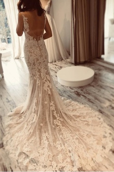 Robe de mariée Hiver Tulle Sans Manches Col en V Foncé Naturel taille