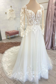 Robe de mariée Manche Longue Trou De Serrure vogue Traîne Courte