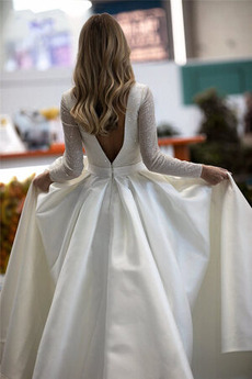 Robe de mariage a ligne Fermeture à glissière Automne Longue