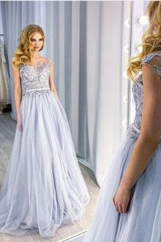 Robe de soirée Tulle Corsage Avec Bijoux Naturel taille Fête
