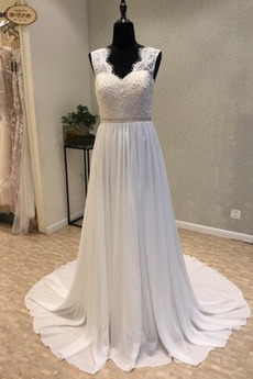 Robe de mariée semi-couverte Rivage A-ligne Automne Naturel taille