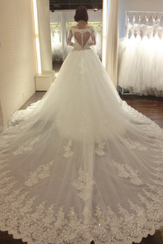 Robe de mariée Naturel taille Col en V Manche Aérienne Couvert de Dentelle