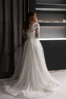 Robe de mariée Manche Longue A-ligne Train de petit Manche Aérienne
