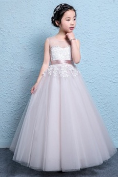 Robe de fille de fleur Tulle Sans Manches Orné de Nœud à Boucle