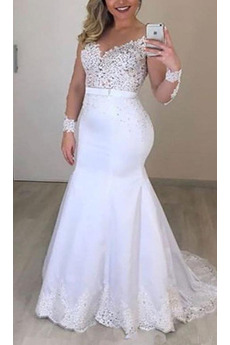 Robe de mariée Manche Longue Chic Manche Aérienne Col en V Foncé