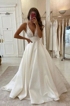 Robe de mariée Décolleté Dans le Dos Manquant Col en V Salle