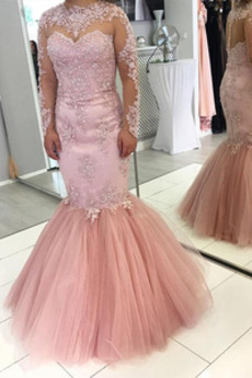 Robe de soirée Formelle Manche Longue Mariage Tulle Petit collier circulaire