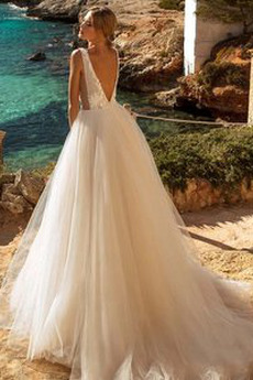 Robe de mariée Poétique net Drapé Été Longue A-ligne Naturel taille