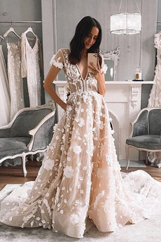 Robe de mariée Dos nu Naturel taille net Elégant Médium Jardin