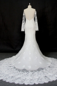 Robe de mariée Manche Longue Dentelle Eglise Col Bateau Formelle