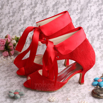 Bottes pour femmes rouges chaussures de mariage talons aiguilles en dentelle - Page 5