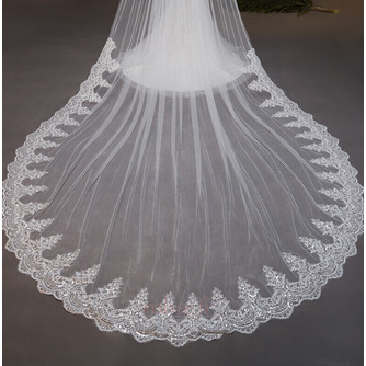 Une couche d'accessoires de mariée en voile de paillettes de dentelle traînante en gros un voile de 3,5 mètres de long - Page 5