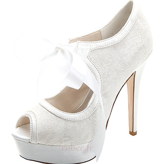 Élégante dentelle à talons hauts plate-forme étanche chaussures pour femmes sangles en satin banquet chaussures de mariage chaussures de mode - Page 1