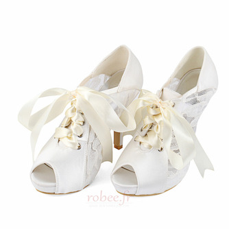 Bouche de poisson talons hauts en dentelle rétro sandales creuses talons hauts de mariage - Page 1