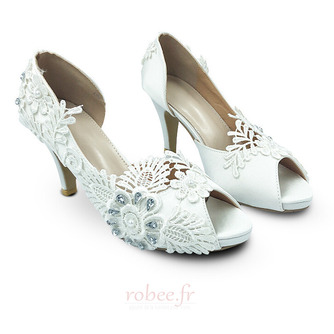 Satin grande taille chaussures de mariage dentelle fleur talons hauts chaussures de mariage chaussures de demoiselle d'honneur - Page 2